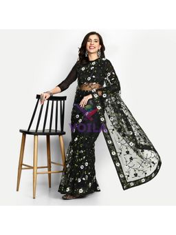 VAIRAGEE - Black Soft Net Embroidered Saree & Banglory Silk with Unstitched Blouse