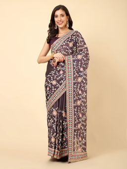 VAIRAGEE - Purple Soft Rangoli Silk Embroidery Saree & Mono Banglory with Unstitched Blouse
