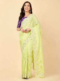 VAIRAGEE - Yellow Soft Dolla Silk Embroidery Saree & Mono Banglory with Unstitched Blouse