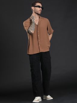 JAVINISHKA - Brown Oversized Cuban Shirt
