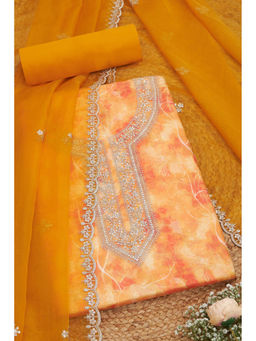 Soch - Orange Organza Floral Print and Sequins Unstitched Dress Material (Set of 3)