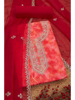 Soch - Red Organza Floral Print and Sequins Unstitched Dress Material (Set of 3)