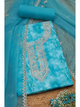 Soch - Turquoise Organza Floral Print and Sequins Unstitched Dress Material (Set of 3)