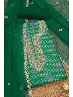 Soch - Green Organza Geometric Print and Sequin Unstitched Dress Material (Set of 3)