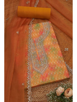 Soch - Orange Organza Geometric Print and Sequin Unstitched Dress Material (Set of 3)