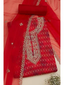 Soch - Red Organza Geometric Print and Sequin Unstitched Dress Material (Set of 3)