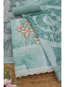 Soch - Powder Blue Linen Abstract Print with Thread Work Unstitched Dress Material (Set of 3)