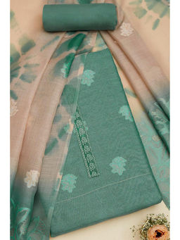 Soch - Turquoise Linen Shimmer Floral Woven Unstitched Dress Material (Set of 3)