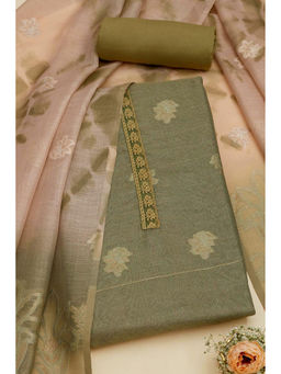 Soch - Olive Linen Shimmer Floral Woven Unstitched Dress Material (Set of 3)