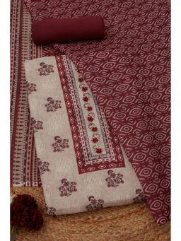 Soch - Beige Linen Botanical Floral Print Unstitched Dress Material (Set of 3)
