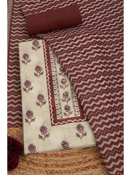 Soch - Beige Linen Floral Print Unstitched Dress Material (Set of 3)