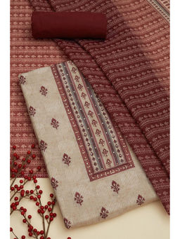 Soch - Beige Linen Printed with Sequins Unstitched Dress Material (Set of 3)