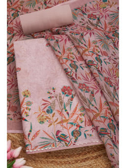 Soch - Blush Pink Linen Floral Print Unstitched Dress Material with Sequins (Set of 3)