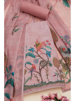 Soch - Blush Pink Linen Botanical Print Unstitched Dress Material with Sequins (Set of 3)