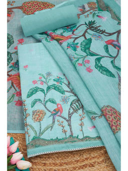 Soch - Powder Blue Linen Botanical Print Unstitched Dress Material with Sequins (Set of 3)