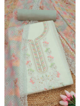 Soch - Green Embroidered with Stone Work Unstitched Dress Material (Set of 3)