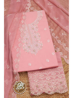 Soch - Peach Organza Embroidered with Stone Work Unstitched Dress Material (Set of 3)