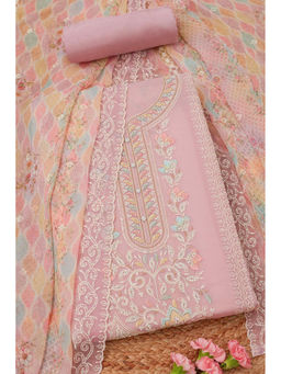 Soch - Blush Pink Organza Embroidered with Stone Work Unstitched Dress Material (Set of 3)
