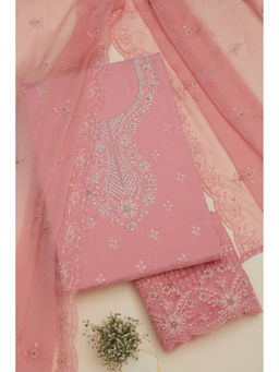 Soch - Pink Organza Floral Embroidered with Stone Work Unstitched Dress Material (Set of 3)