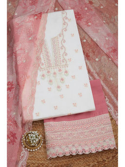 Soch - White and Pink Crinkle Chiffon Embroidered Unstitched Dress Material (Set of 3)