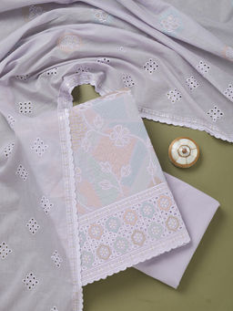 Koskii - Lavender Thread Work Cotton Unstitched Dress Material (Set of 3)