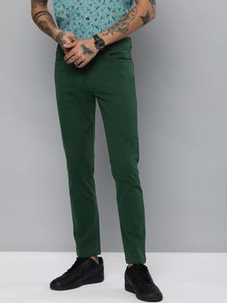 The Indian Garage Co - Men Teal Solid/Plain Chinos