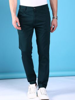 The Indian Garage Co - Men Teal Solid/Plain Chinos