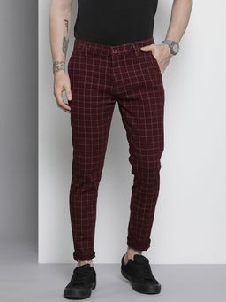 The Indian Garage Co - Men Burgundy Checks Chinos