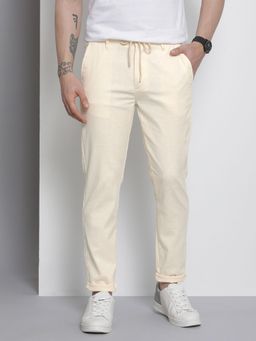 The Indian Garage Co - Men Cream Textured Trousers