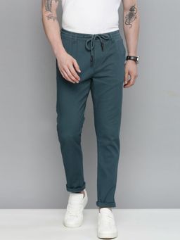 The Indian Garage Co - Men Teal Solid/Plain Chinos