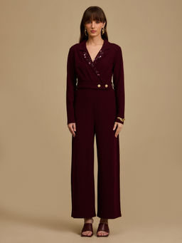 Kazo - Wine Talia Jumpsuit with Belt