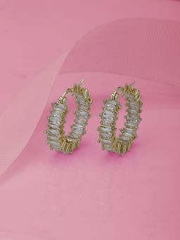 Carlton London - Premium Gold Toned Cubic Zirconia Studded Gold-Plated Circular Hoop Earrings