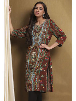 Biba - Women Brown Rayon Straight Kurta