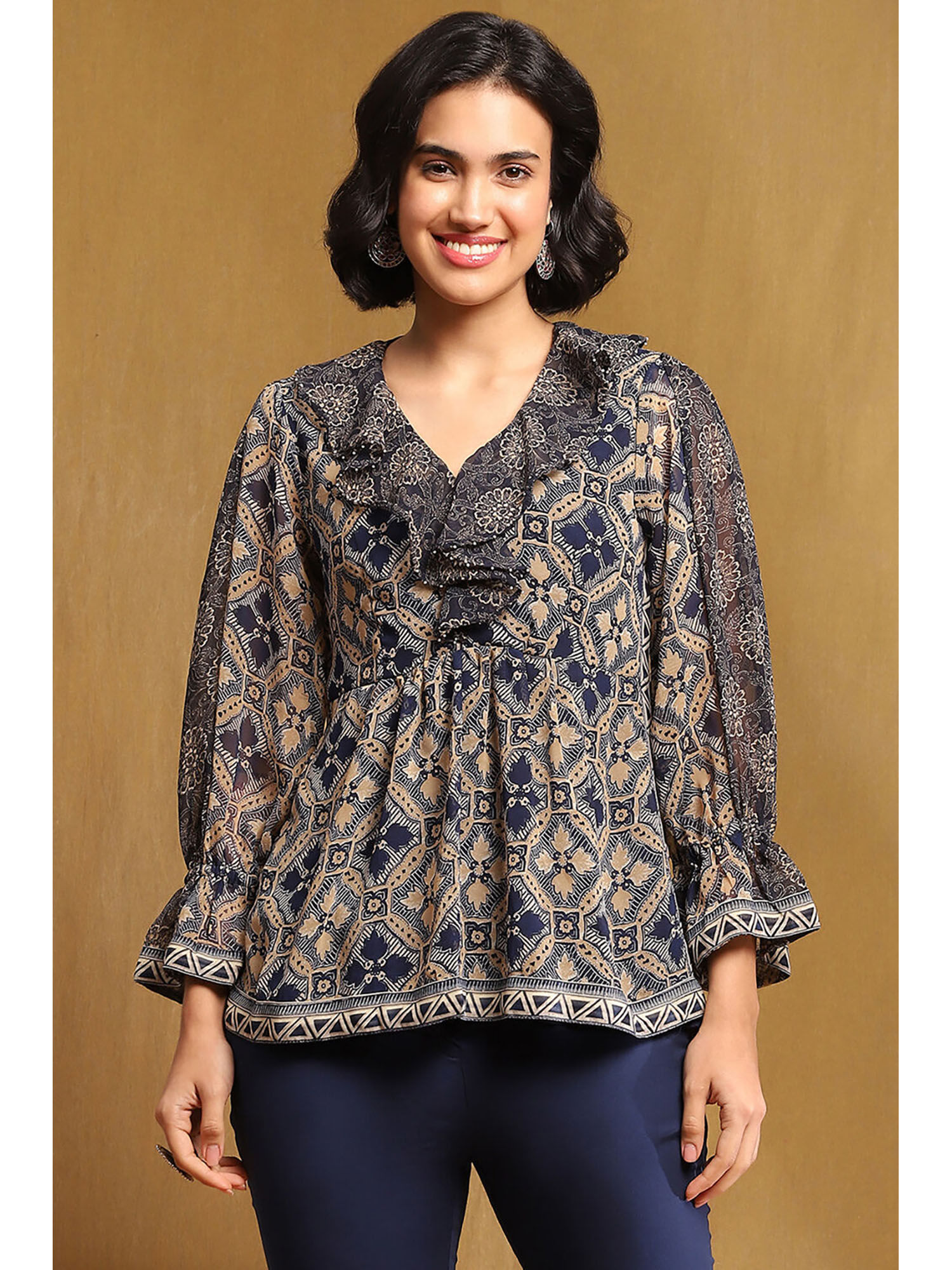 biba Women Multi Color Georgette Printed Gathered Indie Top-picture-15