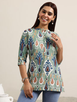 Libas - Green Printed Cotton Straight Kurtis for Women