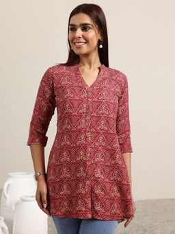 Libas - Mauve Printed Rayon Straight Kurtis for Women