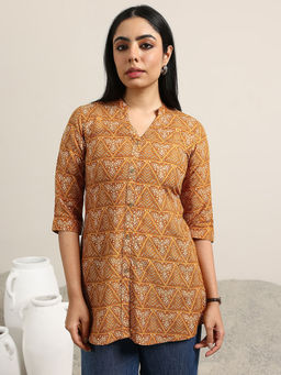 Libas - Mustard Printed Rayon Straight Kurtis for Women