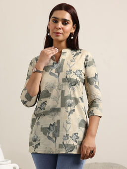 Libas - Beige Printed Cotton Blend Straight Kurtis for Women