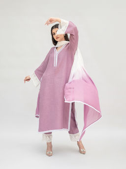 Daljit Sudan - Lavender Linen Kurta with Pant and Dupatta (Set of 3)