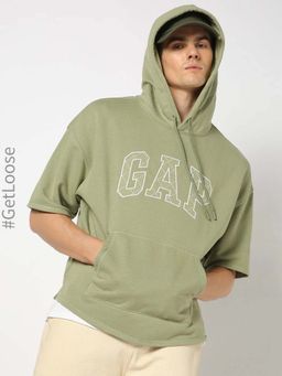 GAP - Green Solid Plain Casual Cotton Hoodie