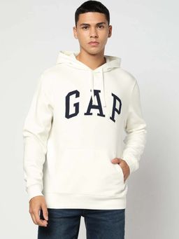 GAP - Off White Solid Plain Casual Cotton Hoodie
