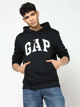 GAP - Black Solid Plain Casual Cotton Hoodie