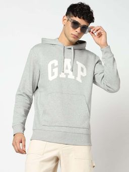 GAP - Grey Solid Plain Casual Cotton Hoodie