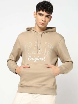 GAP - Beige Solid Plain Casual Cotton Hoodie