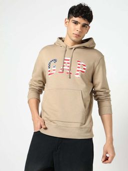 GAP - Beige Solid Plain Casual Cotton Hoodie
