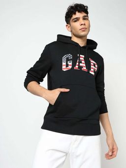 GAP - Black Solid Plain Casual Cotton Hoodie