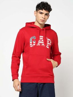 GAP - Red Solid Plain Casual Cotton Hoodie
