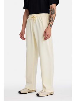 Snitch - Off White Solid Plain Casual Cotton Blend Trackpant