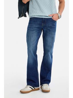 Snitch - Blue Solid Plain Casual Cotton Blend Jeans