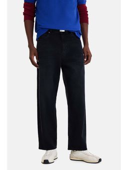 Snitch - Black Solid Plain Casual Cotton Jeans